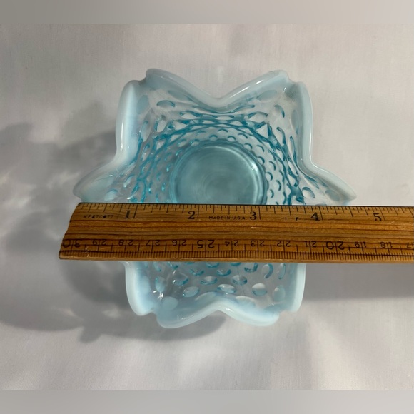 Fenton Hobnail Blue Crimped Small Bowl - Picture 6 of 7